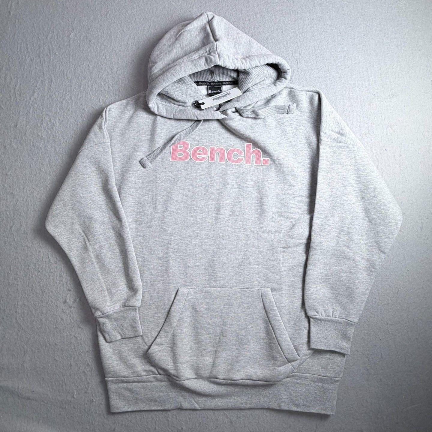 Bench Logo Hooded Sweatshirt New Size L Gray Pink Pullover Relaxed Urban